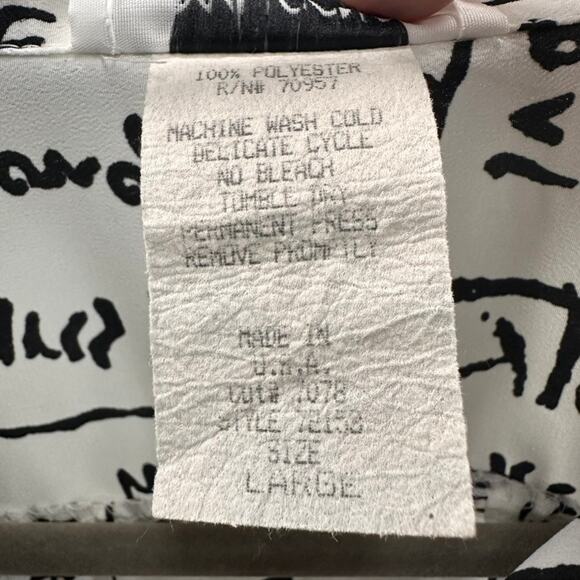 Vintage Maygene Women's Large Blouse Scribbled Note‎ Design Roll Up Cuffs - Picture 4 of 10